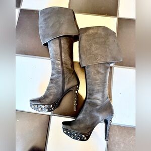 Elegant Black Studded Heeled Boots tried only in store. NWOT